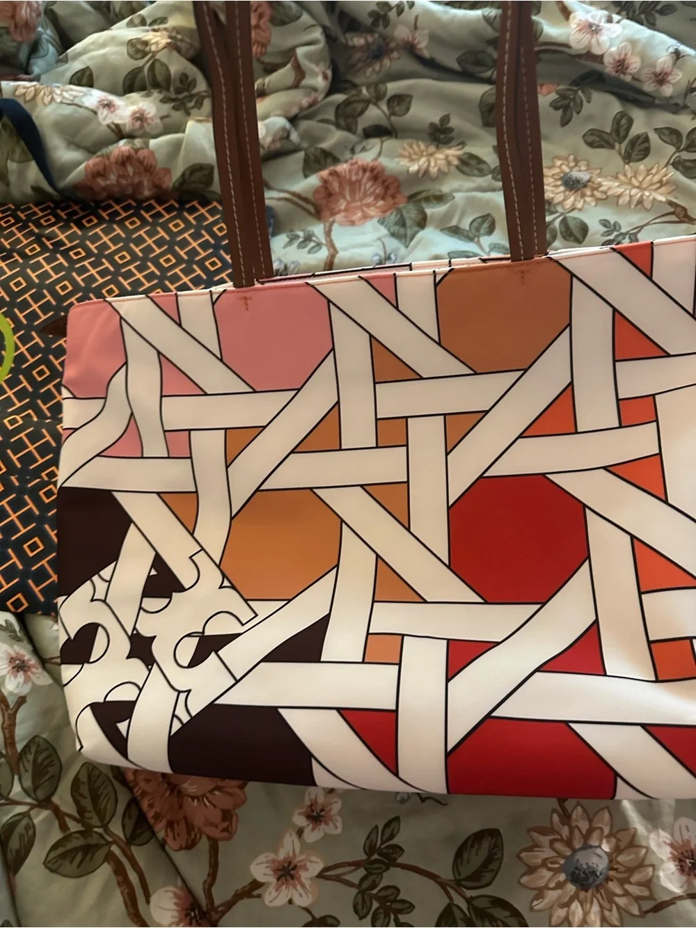 NWT Tory Burch Pink/Red Nylon Basket Weave Tote Bag